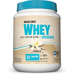 image:imageMuscle Milk 100 Whey With Probiotics Protein Powder Vanilla 185 Pound 23 Servings 27g Protein 2g Sugar 1B CFU Probiotics Low in Fat NSF Certified for Sport Packaging May VaryVanilla