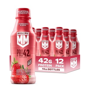 image:imageMuscle Milk Pro High Protein Shake Strawberries n Creme 14 fl oz Bottles 12 Pack UltraFiltered Milk 42g High Quality Protein 4g Sugar 240 Calories No Artificial Flavors No Artificial Sweeteners No Added ColorsStrawberry