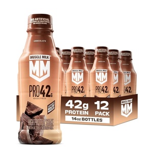image:imageMuscle Milk Pro High Protein Shake Strawberries n Creme 14 fl oz Bottles 12 Pack UltraFiltered Milk 42g High Quality Protein 4g Sugar 240 Calories No Artificial Flavors No Artificial Sweeteners No Added ColorsChocolate